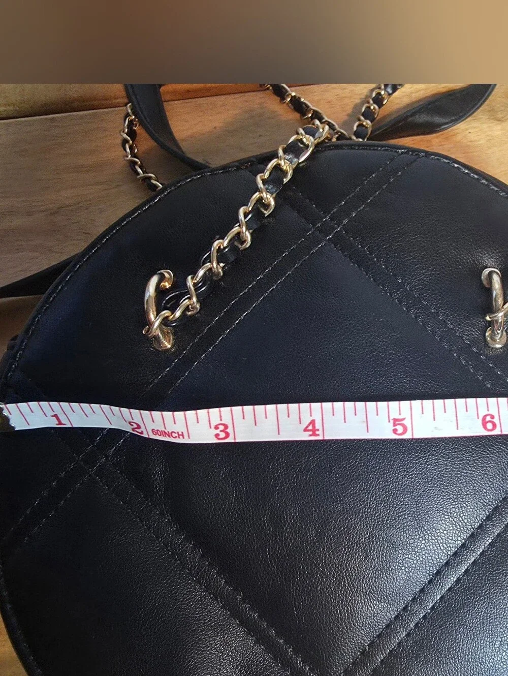 Round Purse Bag Black Gold Tone Hardware Vintafe Crossbody Handbag